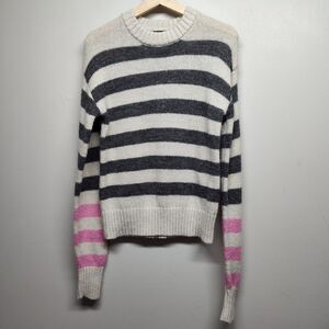 French Connection Knit Sweater Women Size XS Cream Stripes Wool Blend Preppy